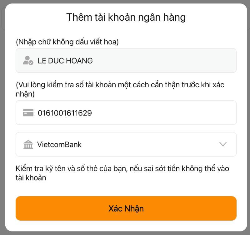 Bước 2: Liên kết tài khoản để nhận tiền
