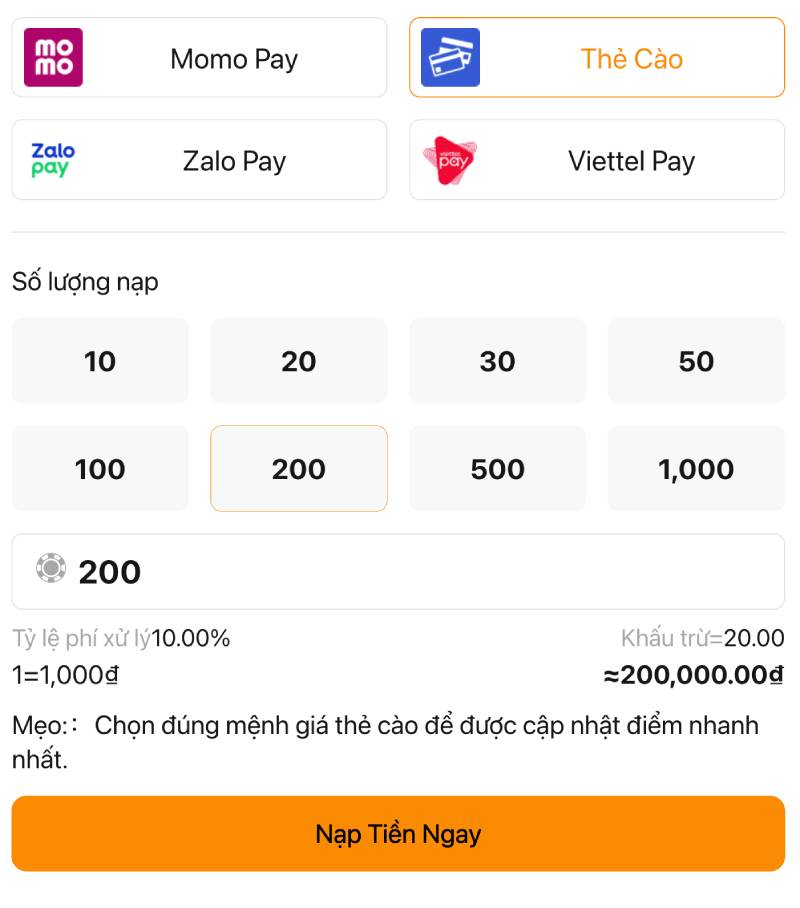 Nạp tiền F168 bằng thẻ cào – phương án thay thế linh hoạt